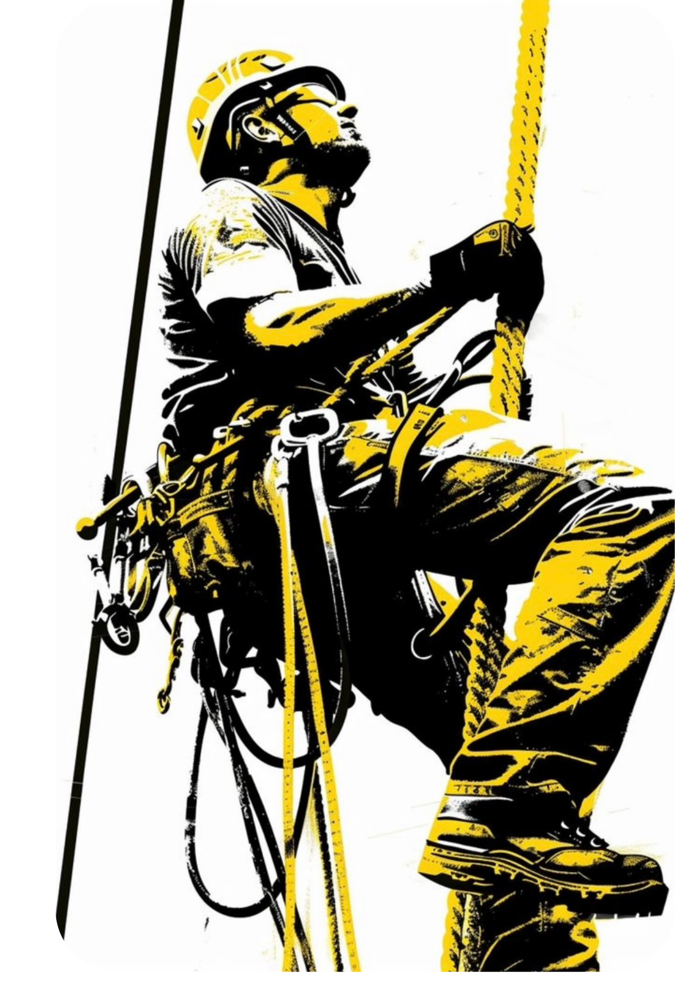 ロープアクセスの装備と姿勢の様子